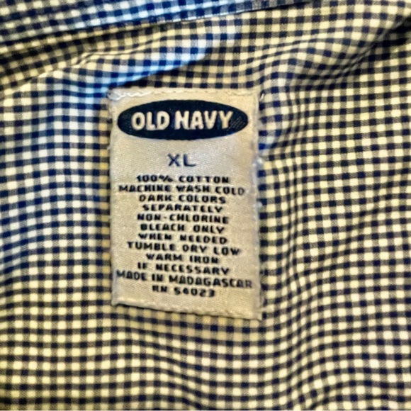 Old Navy Blue White Check Men's Short Sleeve Button Up Shirt X-Large 100% Cotton - Picture 9 of 9